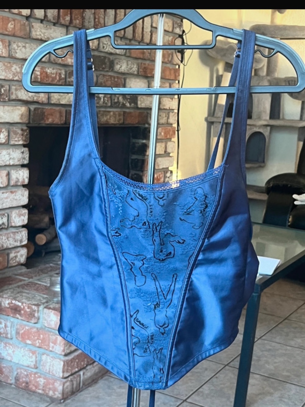 SAVAGE X FENTY  NAVY Blue Women's Satin Corset Tank Top Adam solman medium
